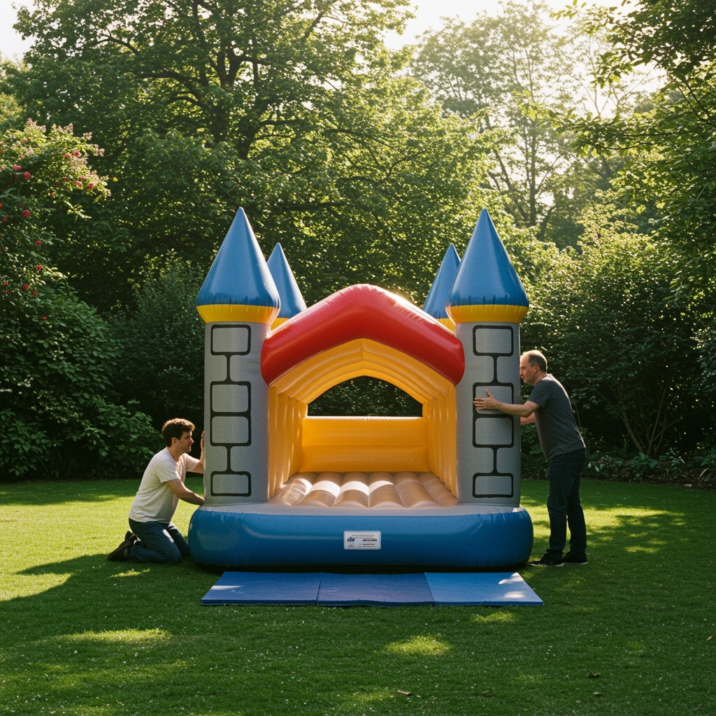 Installation professionnelle d'un château gonflable par l'équipe FestiJump à La Rochelle